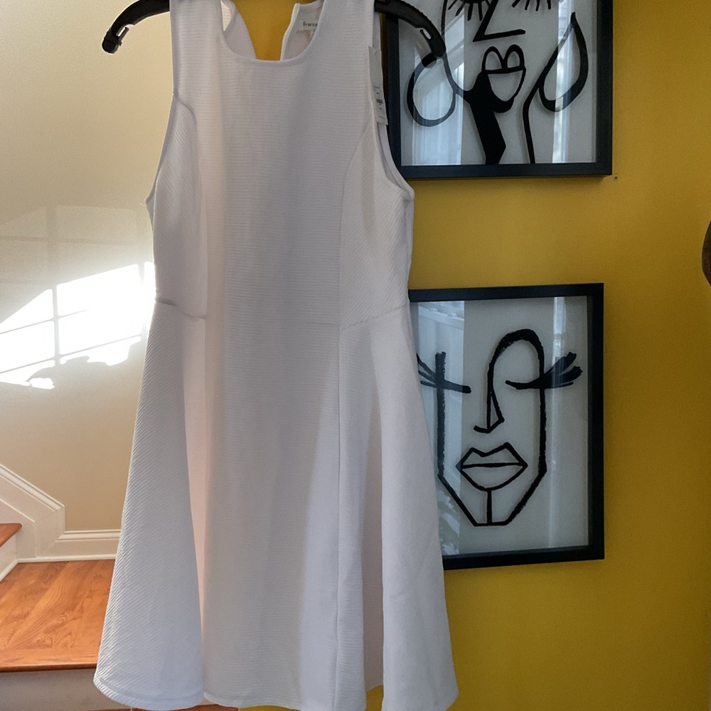 NWT Francesca’s White Ribbed Fit and Flare Dress Midi Ribbed Sleeveless Size L